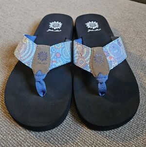 Yellow Box Blue Paisley Sparkly Flip Flops